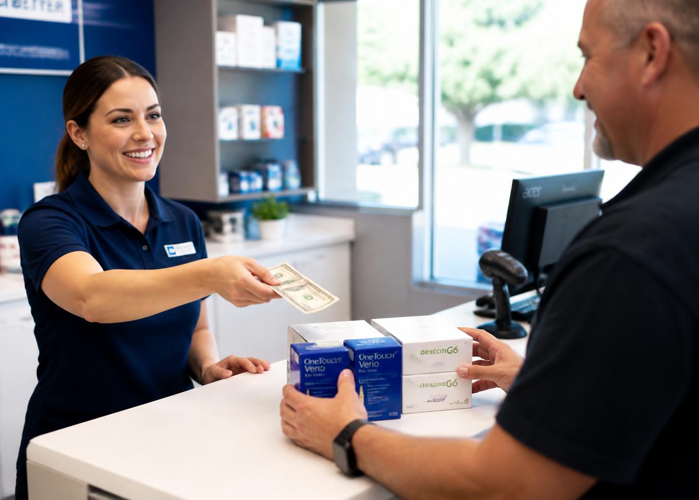 Bluegrass Buybacks staff member paying a customer cash at the counter