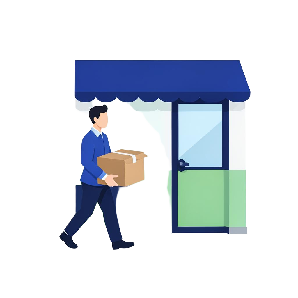 Illustration of a customer carrying a box of diabetic supplies into a local office