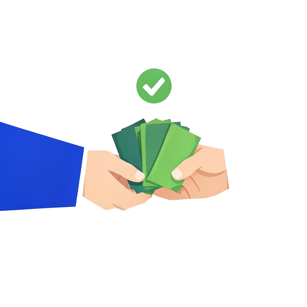Illustration of cash being handed across a counter after an inspection